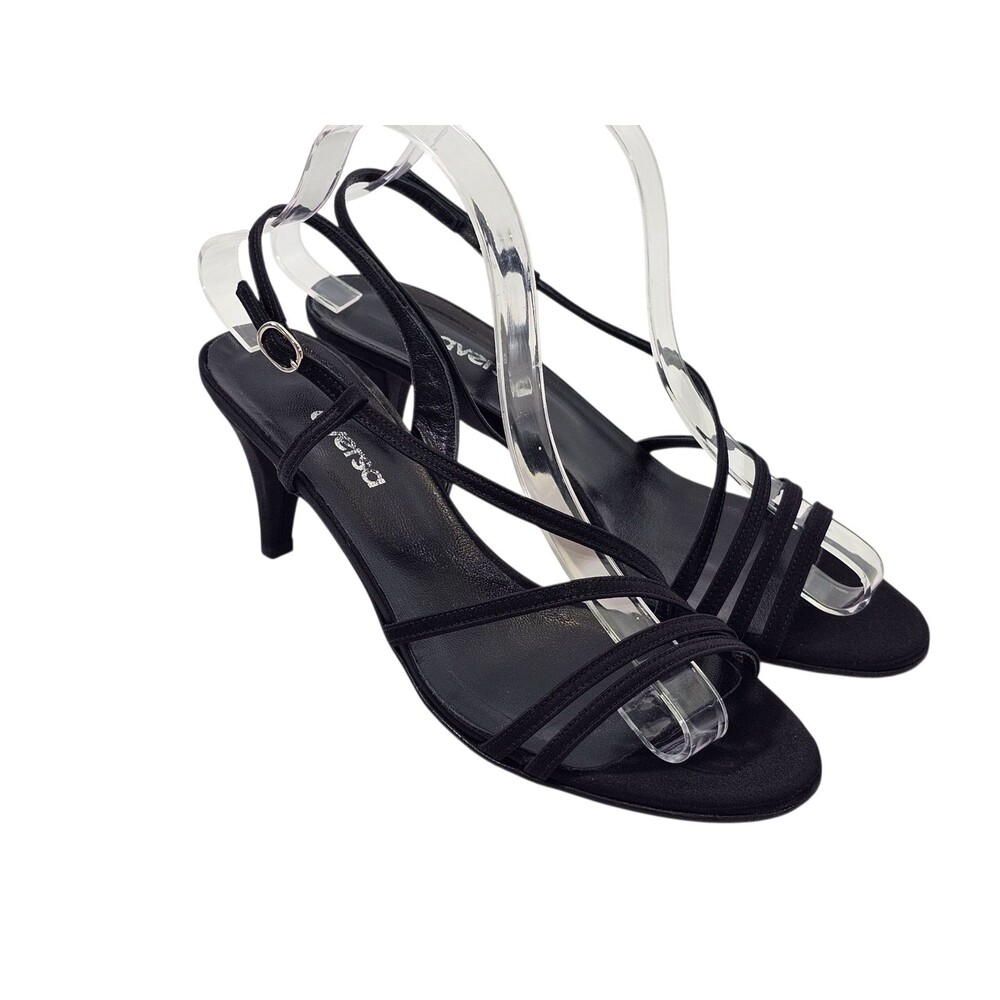 Aversa Black Satin Strappy Heels Pumps Shoes Lavorazione Artigiana Women's 8 EUC